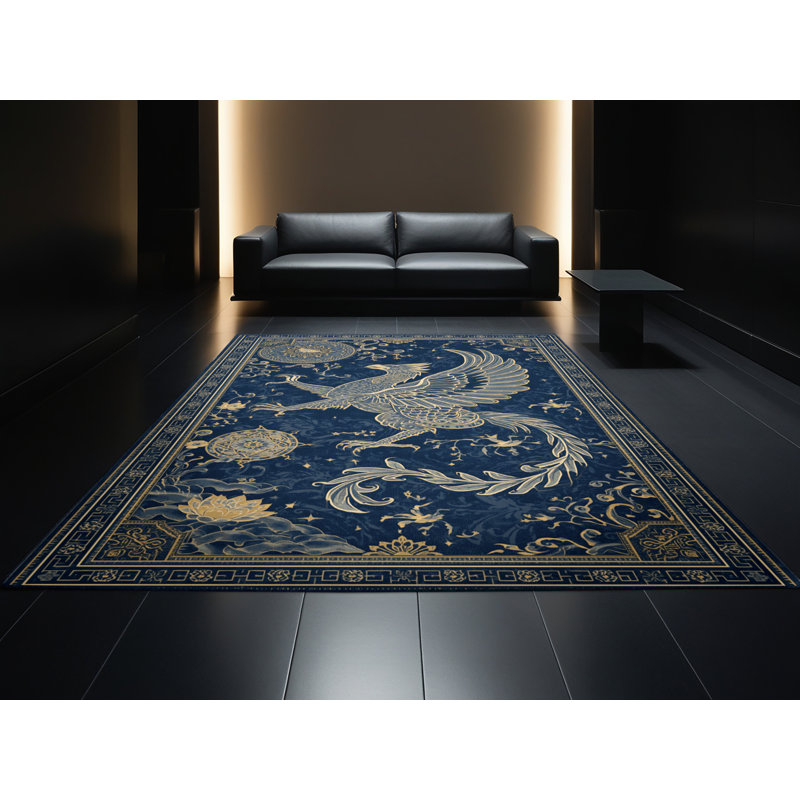 Tapis oriental bleu lavable à la machine Ozgur Griffin, 6 X 9