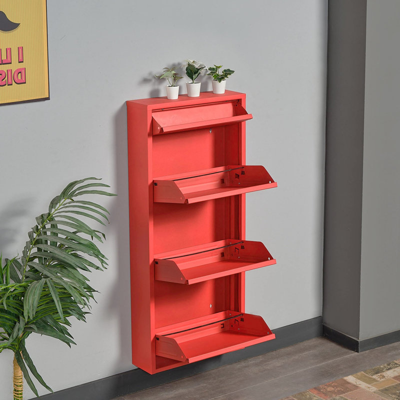 6 Pair Shoe Storage Cabinet, Red
