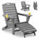 Foldable Reclining Adirondack Chairs with Ottomans, Set of 2 Adjustable HDPE Outdoor Lounge Chairs with Cup Holders