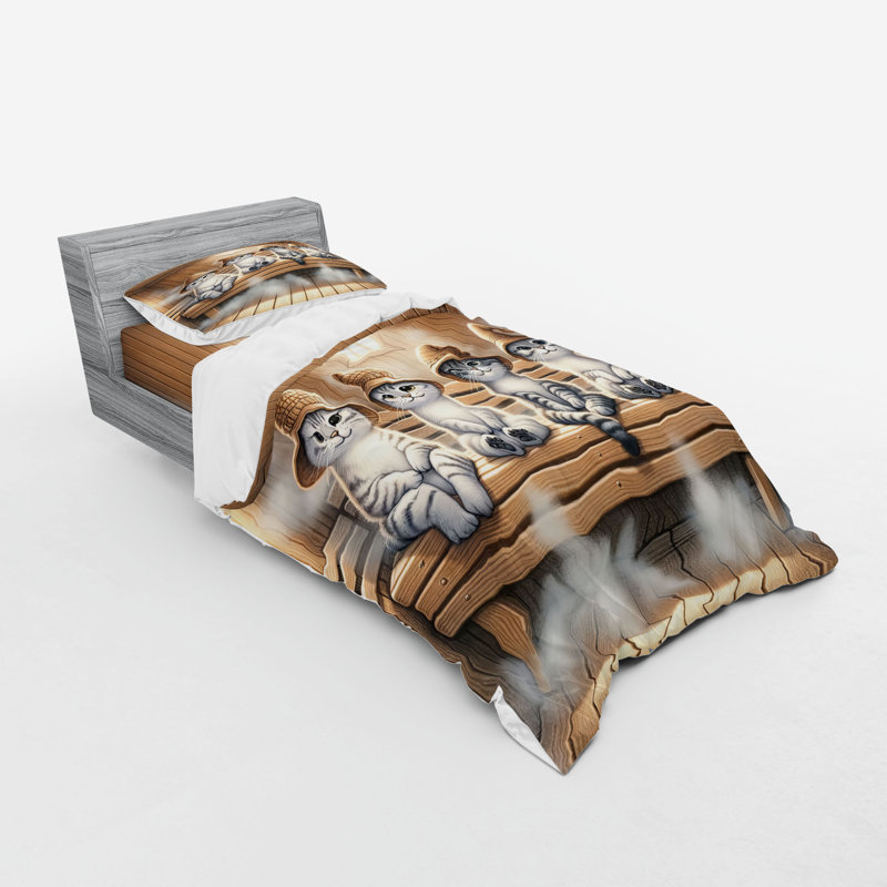 Ensemble de literie pour chat Ambesonne et brun pastel et gris pâle, Housse de couette simple très longue + 2 pièces