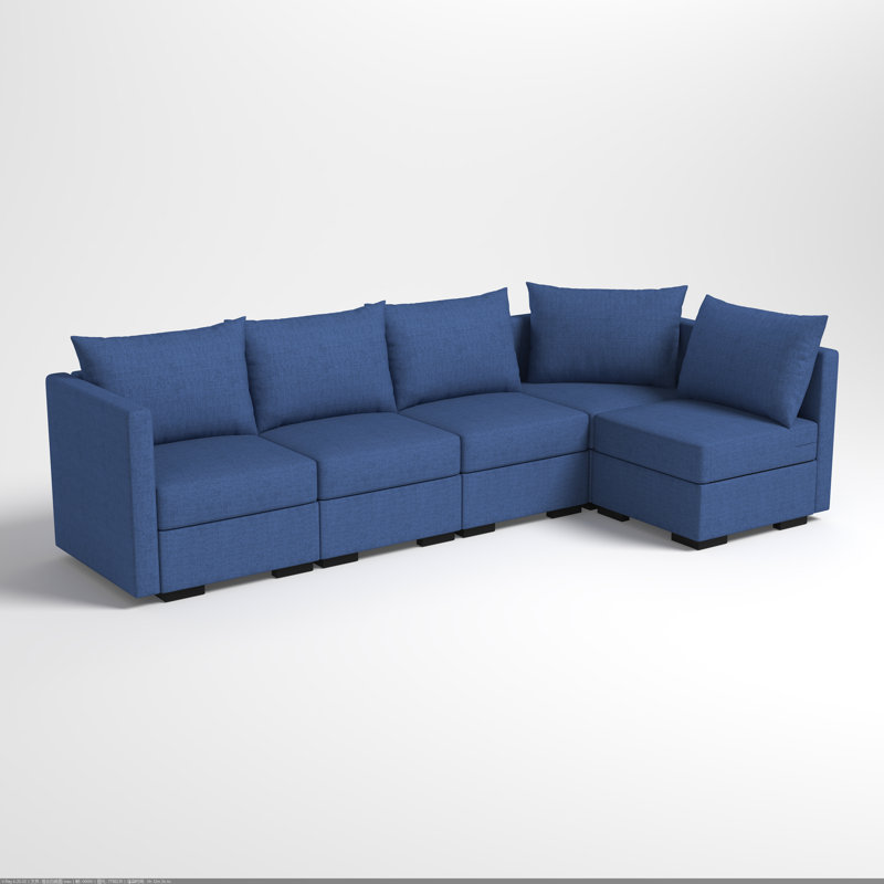 5-Seater Modular Sectional Sofa Reversible And Customizable Design For Modern Living, Blue Polyester Blend