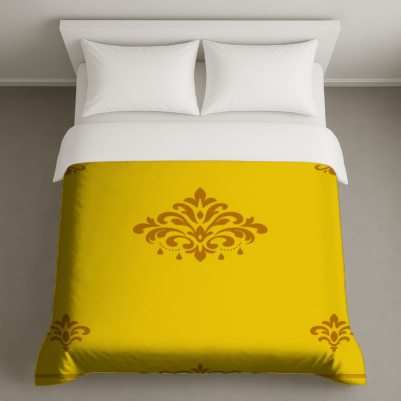 Housses de couette jaunes à motif damassé, King