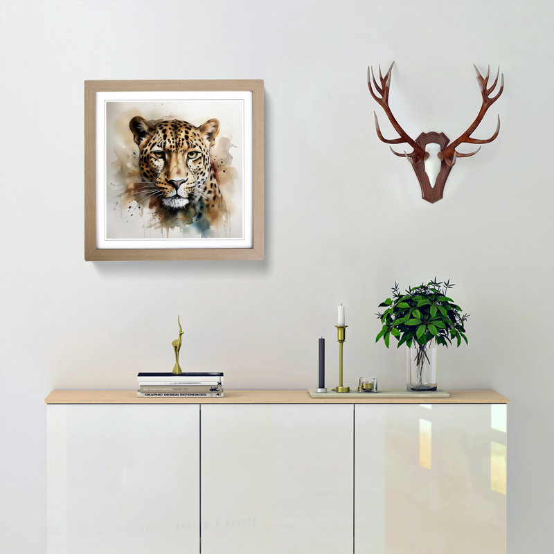 Leopard Watercolour No.1 - Framed Print, Oak