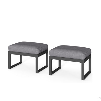 Set Of 2 26" All-Weather Aluminum Patio Ottomans Footrests With Thick Gray Cushions