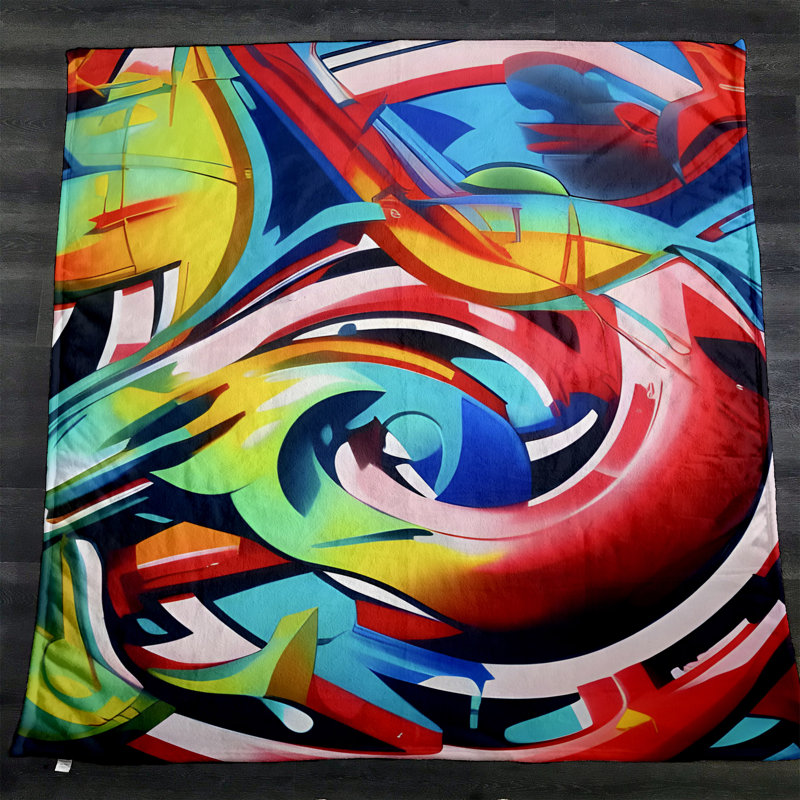 Throw Blanket, 68" W x 80" L, Abstract, Red/Blue/Yellow/Green