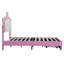 Structure de lit simple tapissier avec lumières DEL, lit princesse rembourré moderne avec tête de lit couronne, tiroir, rose et blanc-351544579