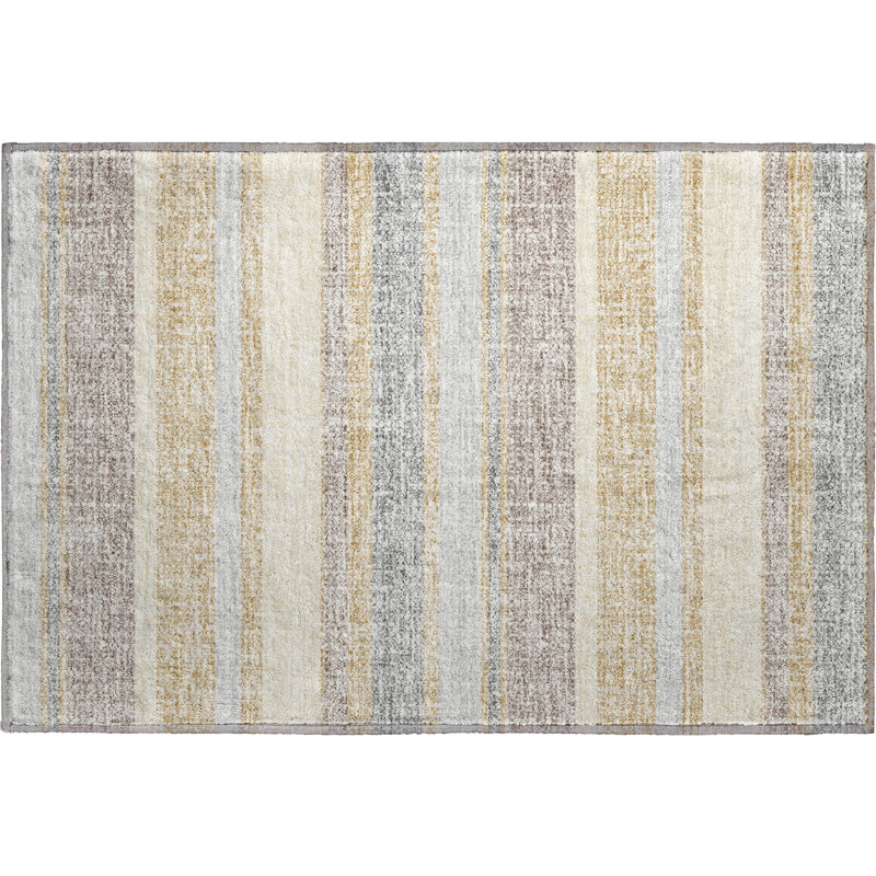 Premium Machine Washable Mayfield AMF2122 Striped Rug, 1'8" x 2'6", Gold
