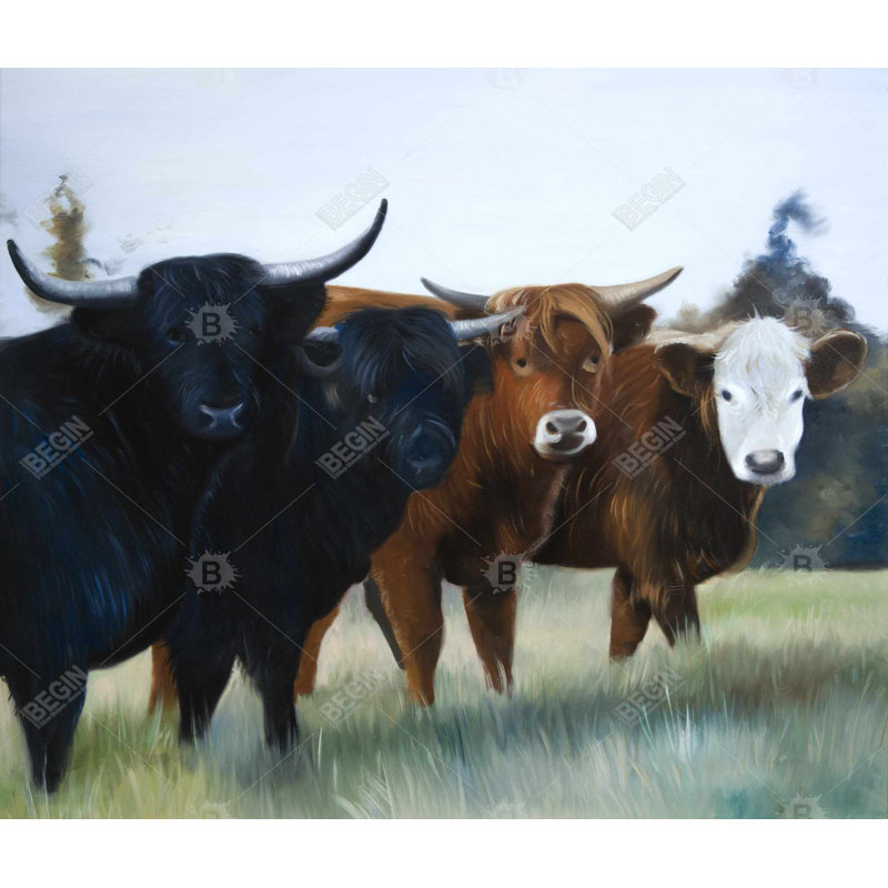 Four Highland Cows Duvet Cover | Animals Green Home Decor