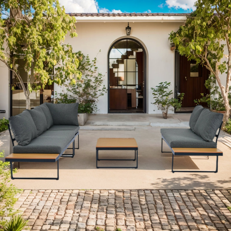 195cm Wide L-Shaped Metal Patio Sectional Set
