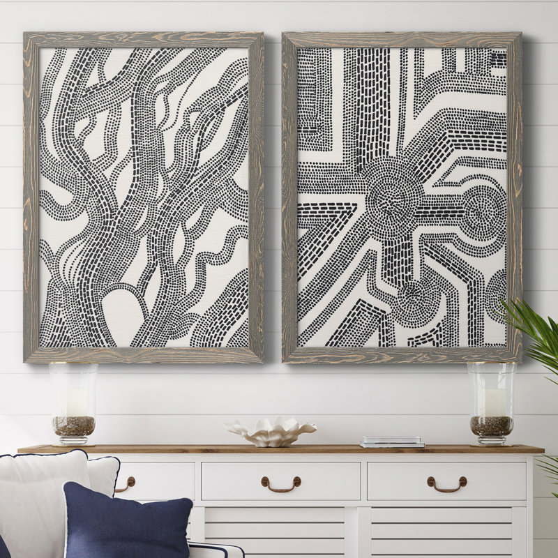 «Dots And Dash I», toile encadrée de qualité supérieure - prête à être accrochée, Toile avec cadre gris