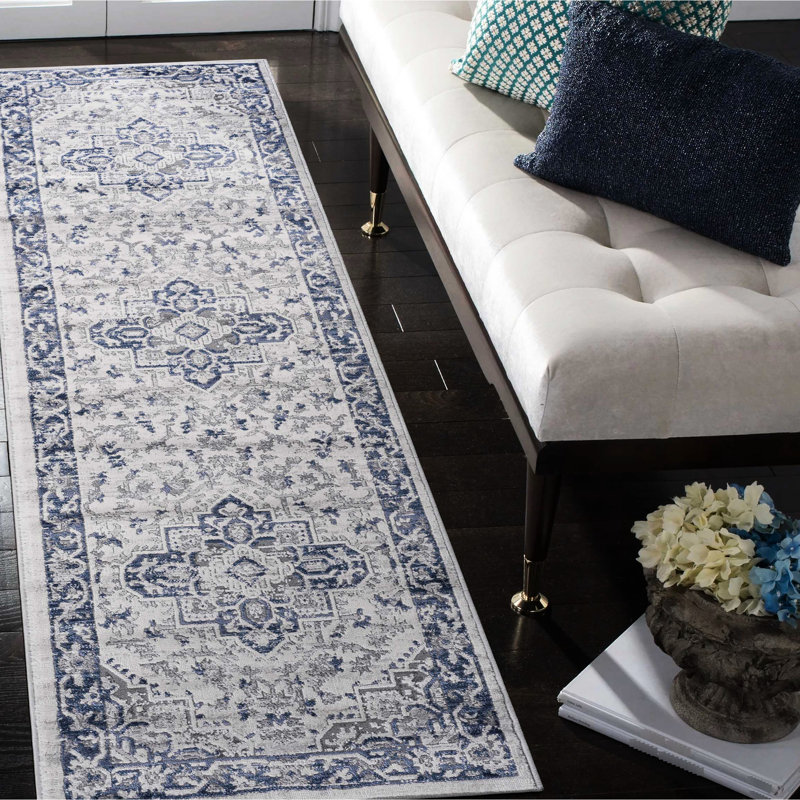 2X8 Blue/Grey/ Area Rug From Loom & - Non-Shedding, Stain , Fits Living Room, Bedroom, Dining Room Style In Stain-, Adds Beauty To Home Office