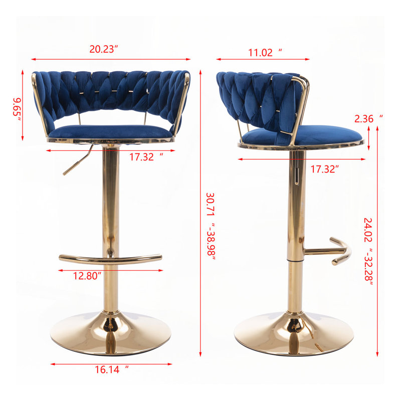 Swivel Height Adjustable Mechanical Lifting Velvet Bar Stools