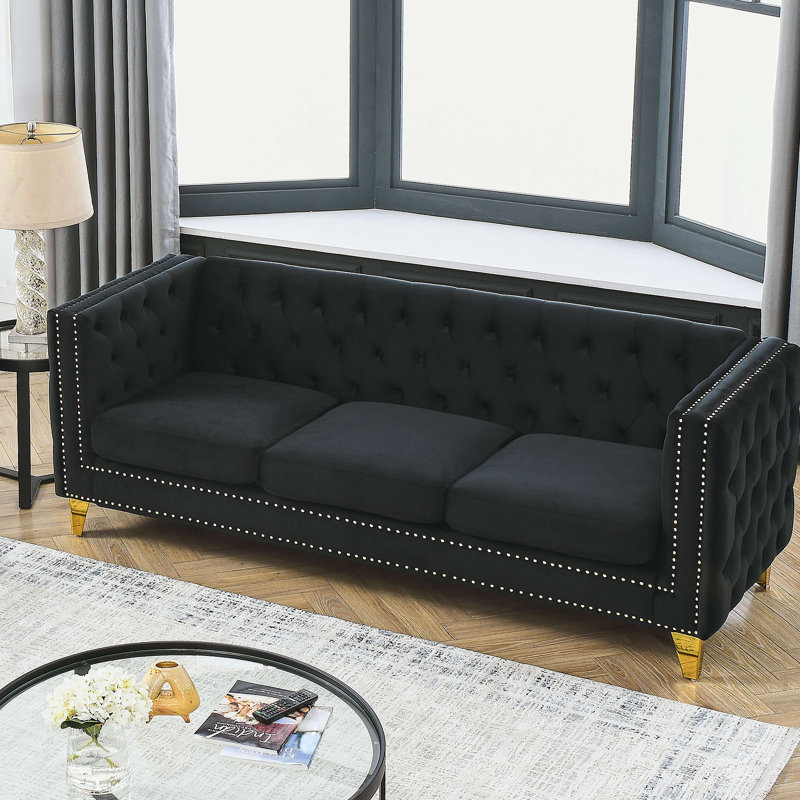 Canapé rembourré 80,5 po Illait, Velours noir