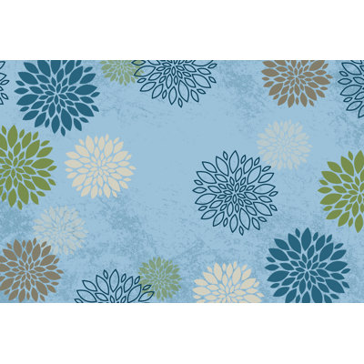 Tapis bleu floral touffeté Delightful Dahlia