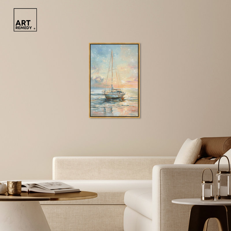 Gold Framed Boat on Shore Canvas Wall Art, 11 x 16