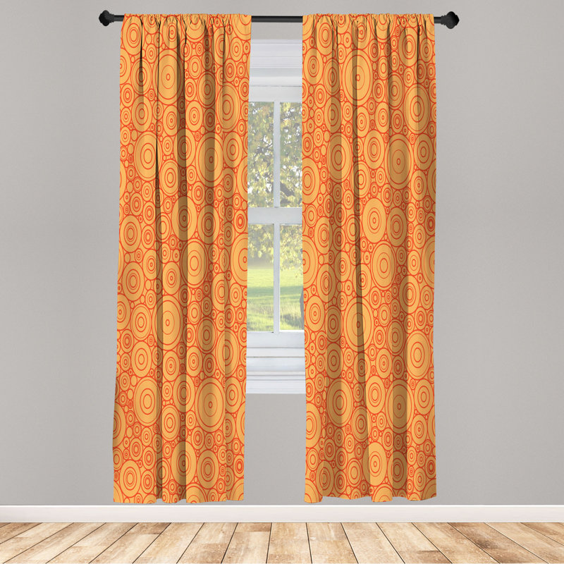 Microfiber Floral Semi-Sheer Rod Pocket Curtain Panels, 28" W x 95" L, Orange/Orange Red