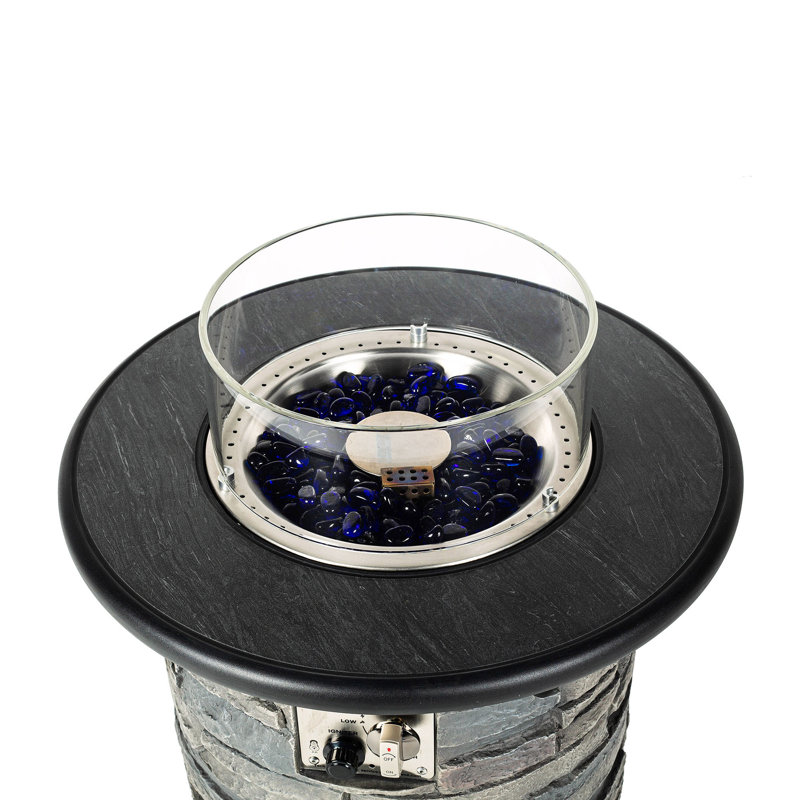 22" Round Black Propane Fire Pit Table with Porcelain Top