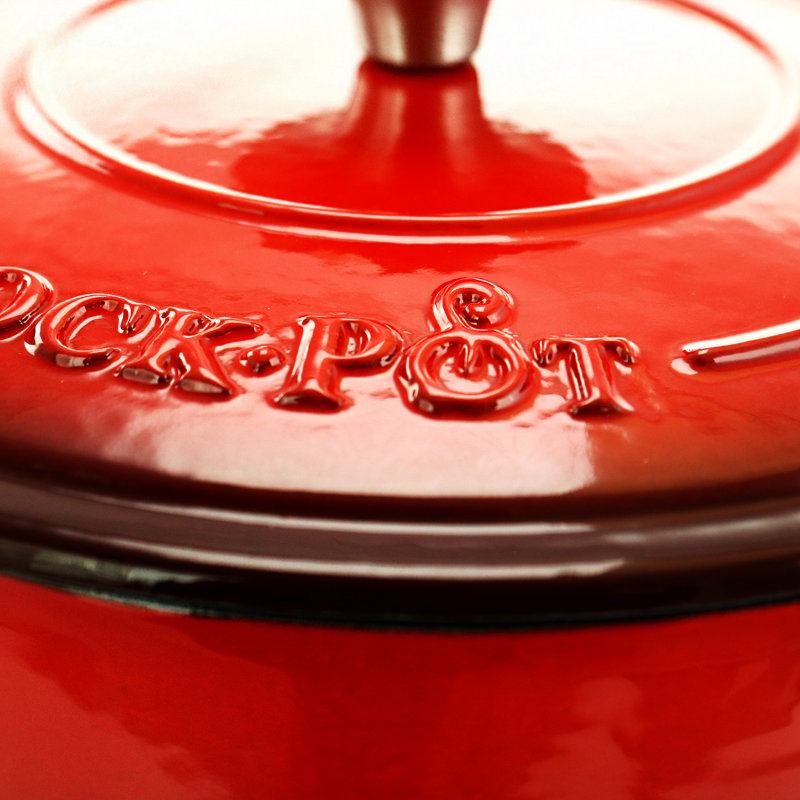 Crock-pot Artisan Cast Iron Round Enameled Casserole with Lid, Red