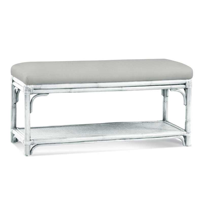 Summer Retreat Wicker Shelf Storage Bench, Frost White, Green and Blue Stripe; 0252-54
