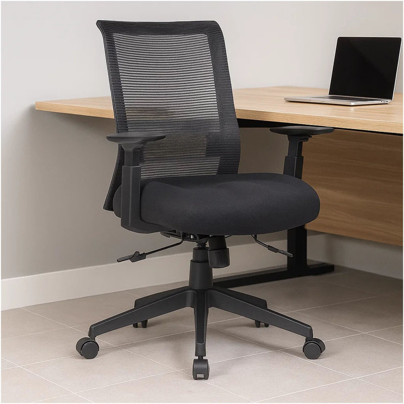 Chaise de bureau roulante, filet noir, siège coulissant rembourré en mousse