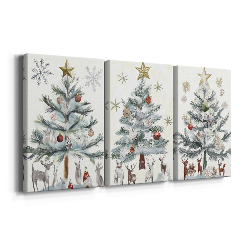 Christmas Holiday Art CECX - Toile tendue avec châssis sur mesure - 3 pièces, H 12 po x l 24 po