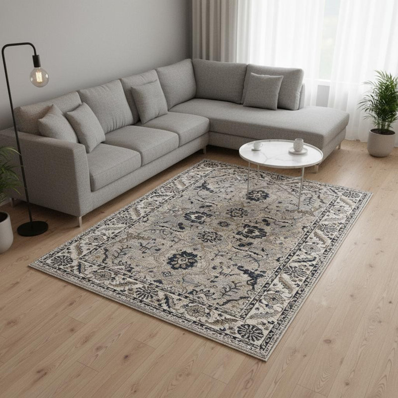 Tapis médaillon beige et noir 8 pi x 10 pi
