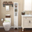 Armoire de rangement pour salle de bain de 66,92 po de hauteur avec tablettes réglables et 1 armoire autoportante avec anti-basculement