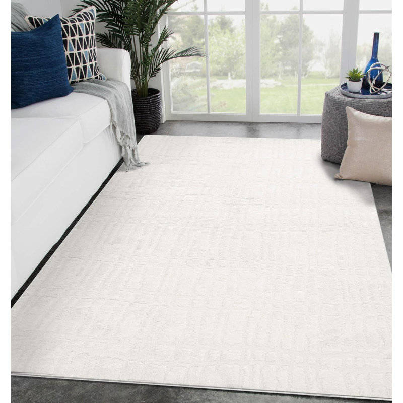 Modern Geometric Lines Area Rug, Ivory, 8x10