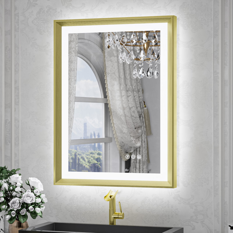 Miroir de salle de bain à DEL New Rockford, Doré, 28 po x 20 po, Rectangulaire