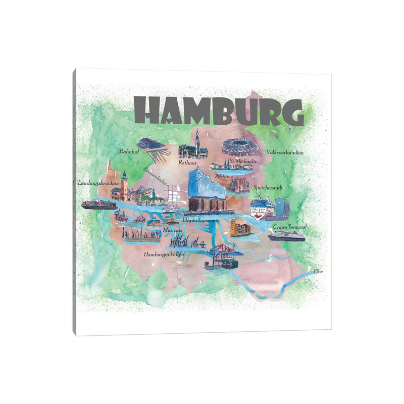 Hamburg, Germany Travel Poster by Markus & Martina Bleichner - Wrapped Canvas Gallery-Wrapped Canvas Giclée