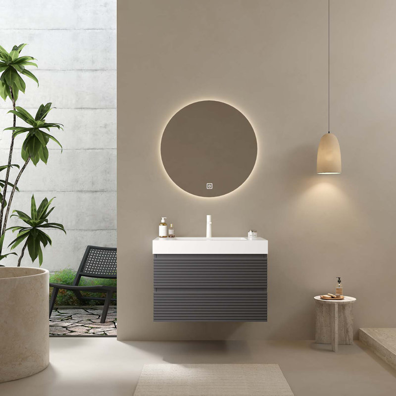 Meuble-lavabo mural moderne avec lavabo et meuble-lavabo moderne avec 2 tiroirs