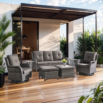 Bonia Wicker 5 - Person Patio Conversation Set with Cushions