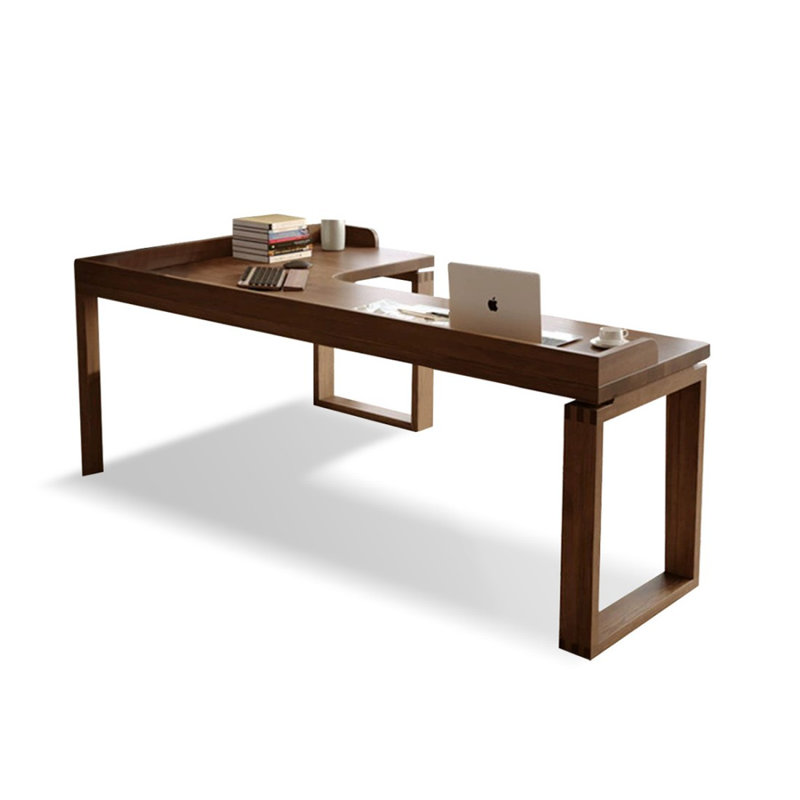 Nut-brown L-Shaped Solid Wood Writing desk, Left Hand Return, 29.53" H x 62.99" W x 39.37" D