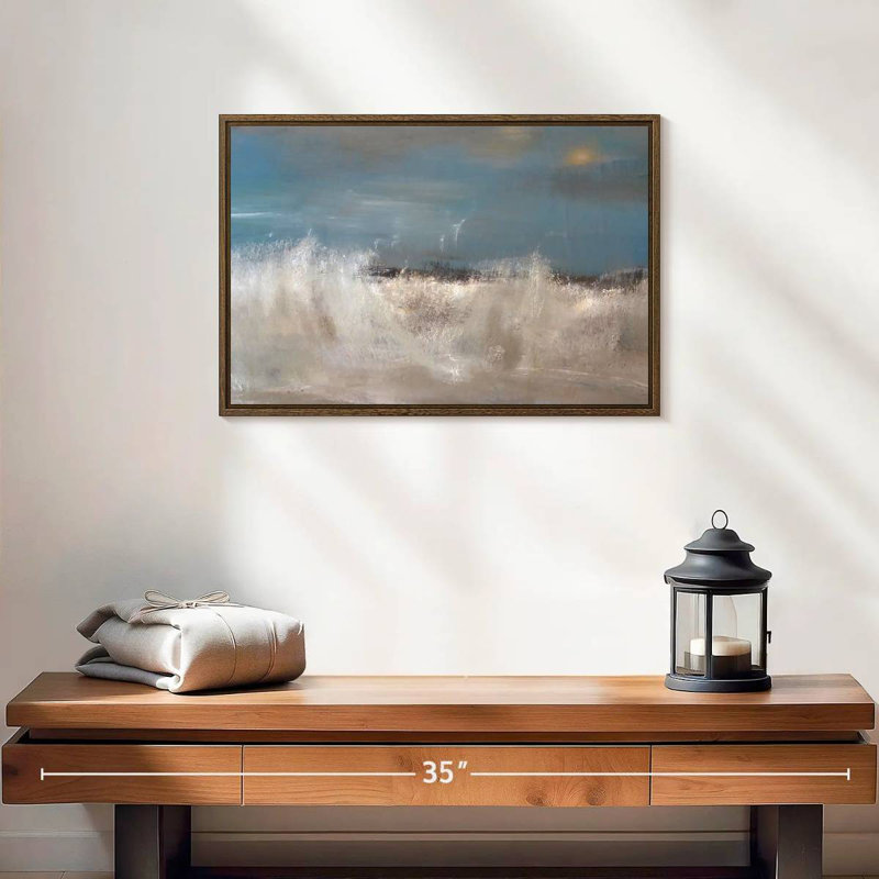 Vagues de la mer sauvage, 19 po x 13 po, Cadre flottant en noyer