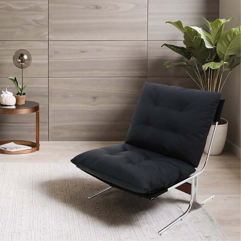 Fauteuil en cuir avec assise spacieuse et piètement en forme de X, pour salon, pieds en mousse résiliente, chambre