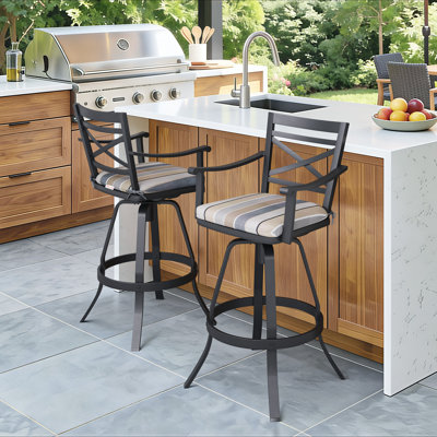 Patio Swivel Aluminum Bar Stools With Sunbrella Cushion