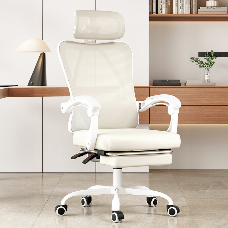 Ergonomic Office Chair with Footrest,Mesh Office Desk Chair with Headrest,High Back Computer Chair with Adjustable Lumbar Support for Home Office Study Room Bedroom,Beige