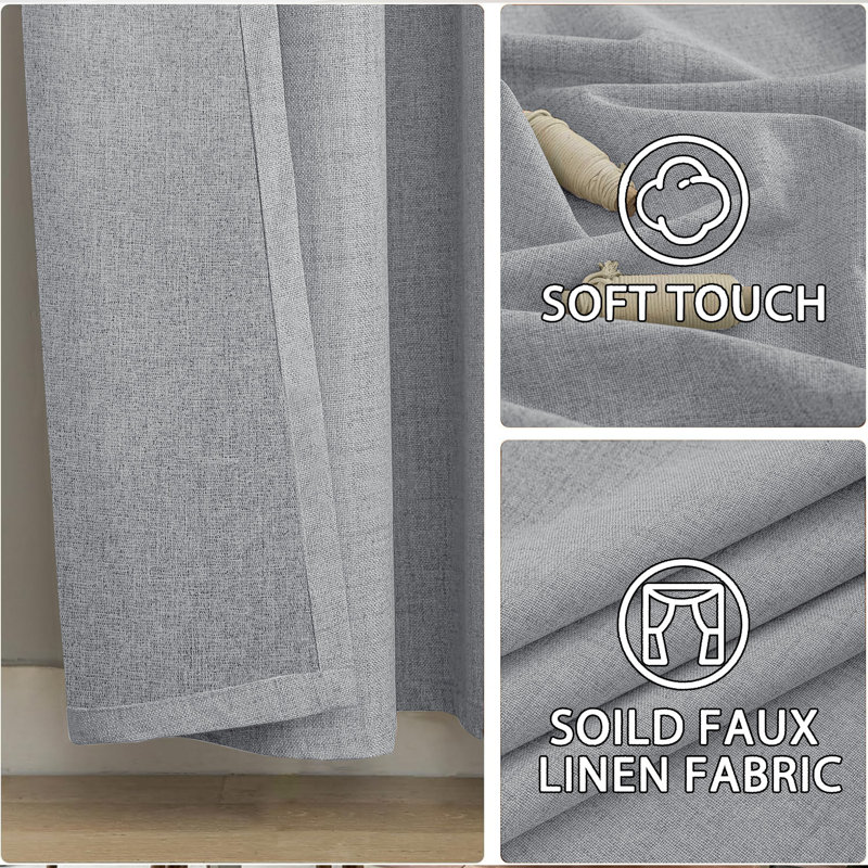 100% Linen Blackout Curtains with Eyelets – Ready Made (Set of 2), 117cm Width x 137cm Drop, Silver