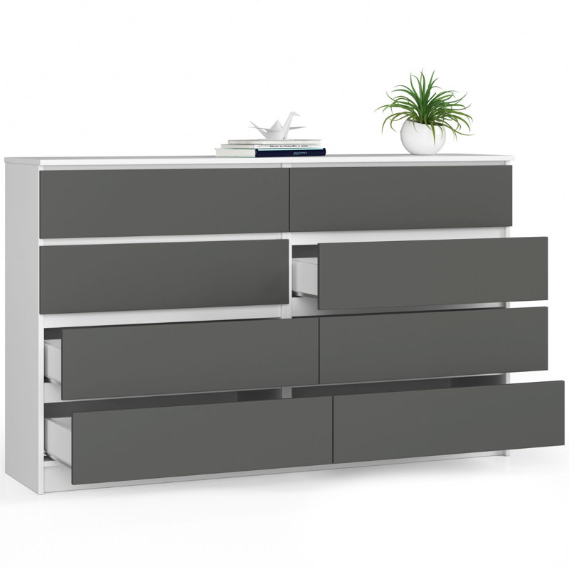 Helbon 8 - Drawer Chest of Drawers, White/Graphite Gray