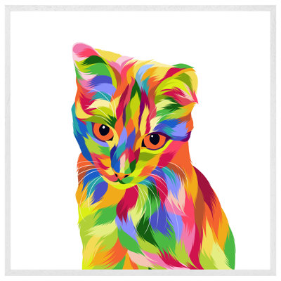 Fiskdale Animal Cat Illustration Pop Art - Single Picture Frame Print