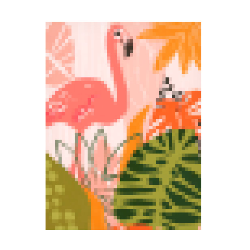 Pixel Tropics I Pink Flamingo Canvas Art with Wood Frame