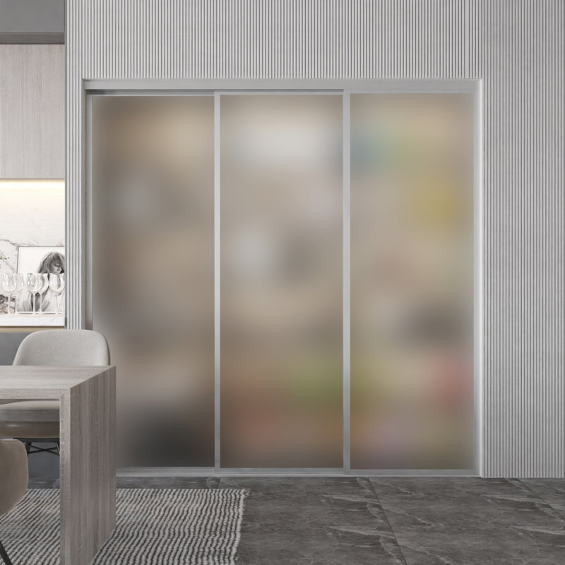 3 portes de placard coulissantes en verre givré, paravent, 72 po x 80 po, Argent