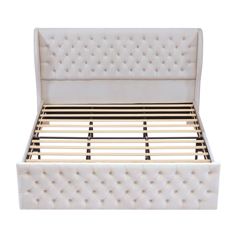 Lit tapissier Aniesha, Grand, Blanc