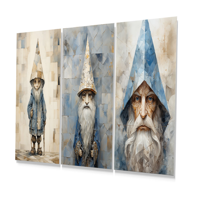 Fantasy Beige And Blue Gnome Portrait - Gnome Metal Prints Set Of 3, 28" H x 36" W