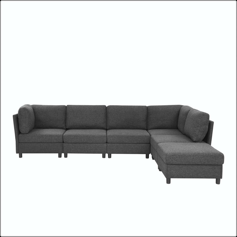 Canapé modulaire d'angle avec repose-pieds convertible, L 94,5 po, Polyester gris foncé