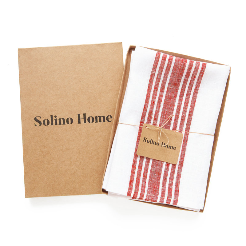 Farmhouse - 100% Pure Linen Dinner Napkins, Red and White