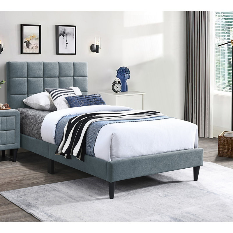 Luxueux lit double avec tête de lit réglable, Gris, Lit double