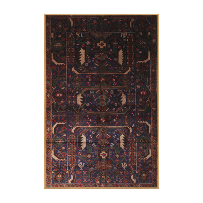 Tapis bleu marine Southwestern, Rectangle 3 pi x 5 pi