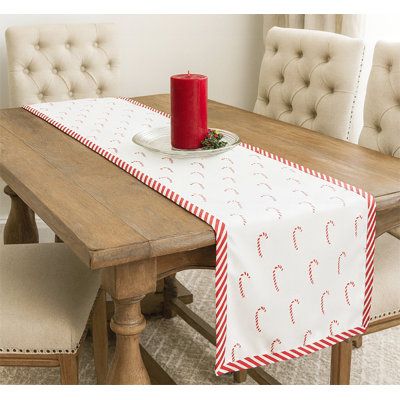 Red And White Candy Cane Christmas Table Runner Holiday Cotton Table Cover 16" W X 120" L