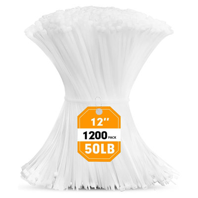 Attache de câble, paquet de 1200 attaches à fermeture à glissière en nylon blanc 12 po, 50 lb